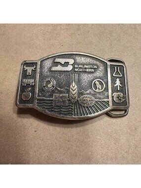 Vintage Burlington Northern Railroad Belt Buckle James Lind 1975 Wyoming Studio